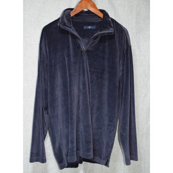 Ermenegildo Zegna Men’s Half-Zip Navy Velour Pullover Long Sleeve Top Size Large - Picture 1 of 3